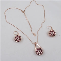 Rose Gold & Pink Rhinestone Pendant Necklace and Earrings - VP's Jewelry