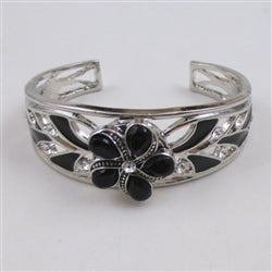 Black & Silver Cuff Bracelet Rhinestone Bangle Bold Bling - VP's Jewelry