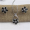 Black Crystal & Silver Flower Pendant Necklace and Earrings - VP's Jewelry