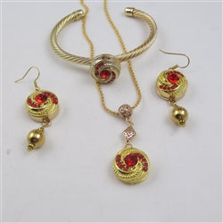 Red Crystal & Gold Pendant Necklace, Earrings & Bracelet - VP's Jewelry