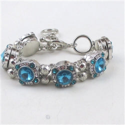 Aqua Rhinestone Silver Bangle Bracelet - VP's Jewelry