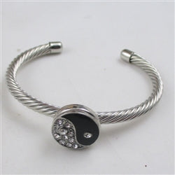 Yin Yang Black & Rhinestone Bangle Bracelet - VP's Jewelry 