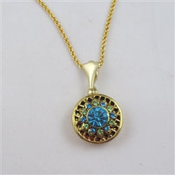 Blue & Green Crystal Gold Pendant Necklace - VP's Jewelry