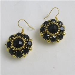 Black Crystal Flower Motif Gold Earrings - VP's Jewelry