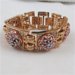 Blue Crystal & Rhinestone Rose Gold Linked Cuff Bracelet - VP's Jewelry