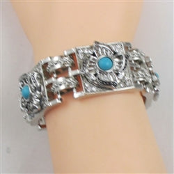 Turquoise & Silver Linked Cuff Bracelet - VP's Jewelry