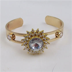 Gold Cuff Bangle Bracelet with Clear Crystal Accent - VP's Jewelry