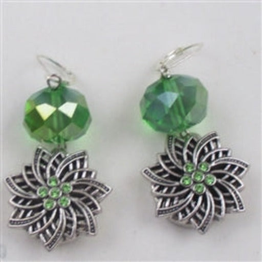 Green Crystal & Silver Drop Earrings - VP's Jewelry