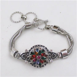 Multi-colored Crystal Rhinestone & Silver Bangle Bracelet - VP's Jewelry