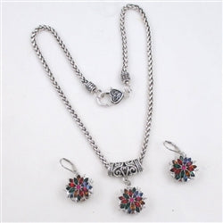 Multi-colored Crystal & Silver Pendant Necklace & Earrings - VP's Jewelry