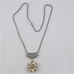 Golden Beige Crystal Flower Pendant Necklace - VP's Jewelry