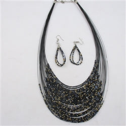 Multi-strand Black Seed Bead Necklace and Earrings - VP's Jewelry