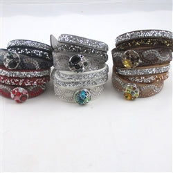 Crystal & Rhinestone Wrap Leather Bracelet - VP's Jewelry