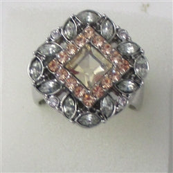 Delightful fun peach & rhinestone fashion ring