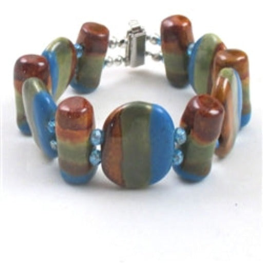 Handmade Kazuri Bead Cuff Bangle Bracelet Blue, Green & Brown - VP's Jewelry  