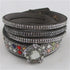 Double Wrapped Crystal Bling Grey Leather Bracelet - VP's Jewelry