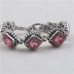 Pink Crystal & Silver Bangle Bracelet - VP's Jewelry