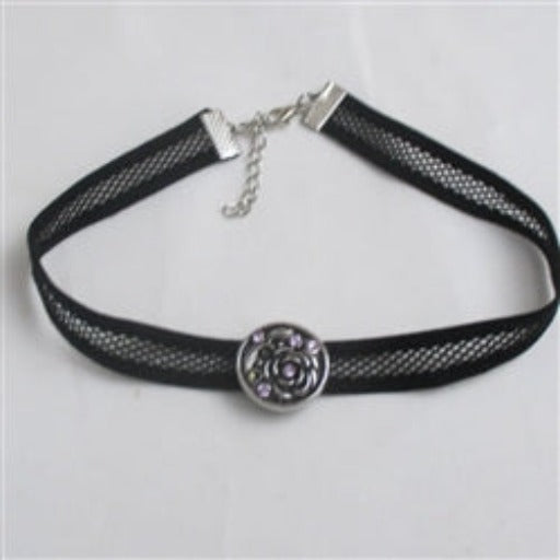 Black Stretchy Cotton Cord Choker with Silver Flower Accent - VP's Jewelry