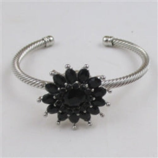 Black Crystal Flower Bangle Bracelet - VP's Jewelry