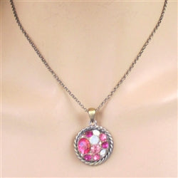 Pink Multi-stoned Crystal & Antique Brass Pendant Necklace - VP's Jewelry