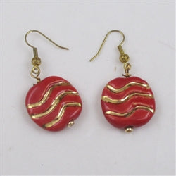 Earrings in Handmade Red and Gold Kazuri Beads - VP's Jewelry  