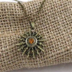 Topaz Crystal & Antique Gold Sun Burst Pendant Necklace - VP's Jewelry