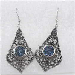 Blue Crystal & Antique Silver Tear Drop Earrings - VP's Jewelry