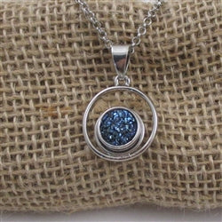 Blue Crystal & Silver Pendant Necklace - VP's Jewelry