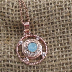 Aqua Crystal & Rose Gold Pendant Necklace - VP's Jewelry