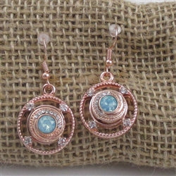 Aqua Crystal & Rose Gold Drop Earrings - VP's Jewelry