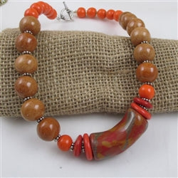 Handmade Beaded Necklace Orange Kazuri Beads - VP's Jewelry