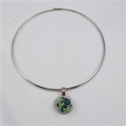 Multi-stone Shades of Green Crystal Pendant Silver Choker - VP's Jewelry