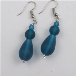 Buy dark turquoise sea glass teardrop earrings on hypo-allergenic  ear wires