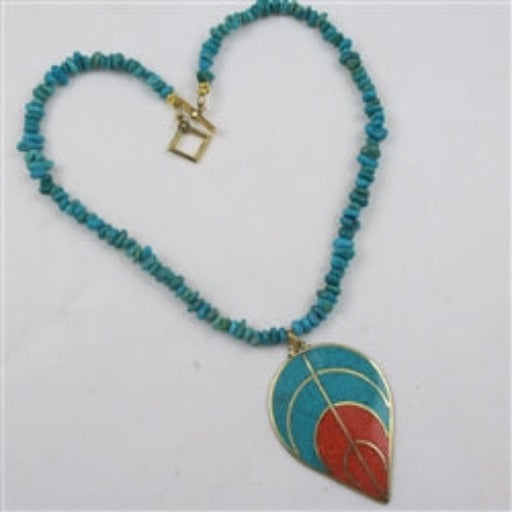 Turquoise Leaf Pendant on Turquoise Necklace - VP's Jewelry