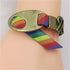 Classic bight rainbow PVC  cord bracelet with brass awareness ribbon