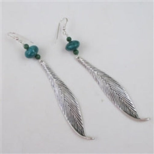 Turquoise & Silver Leaf Drop Earrings - VP's Jewelry