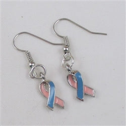 Small pink & blue awareness ribbon earrings