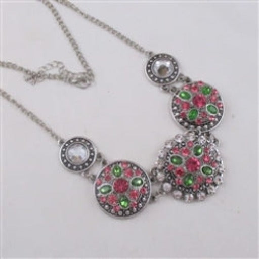 Pink & Green Crystal Flower Multi Charm Necklace - VP's Jewelry