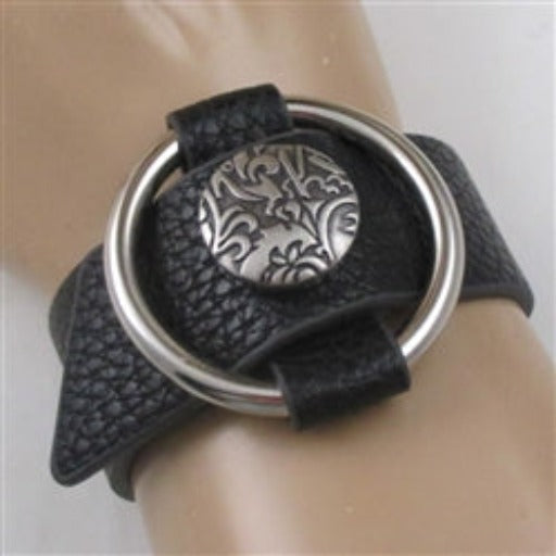 Buy black wide unisex leather bracelet