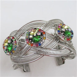 Big Silver Cuff Bracelet with Multi-colored Crystal - VP's Jewelry 