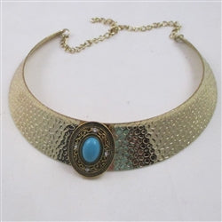 Gold Collar Necklace with Turquoise & Antique Gold Focus - VP's Jewelry