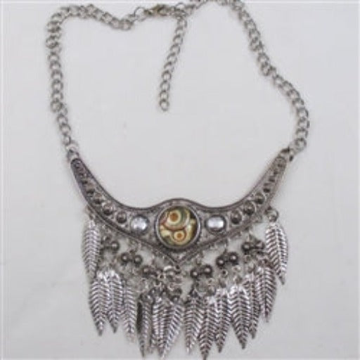 Boho Bib Pendant Necklace Beige Circle Motif Focus - VP's Jewelry