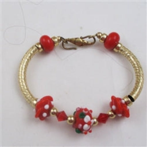 Gold Bangle Bracelet Artisan Handmade Red Accents - VP's Jewelry  