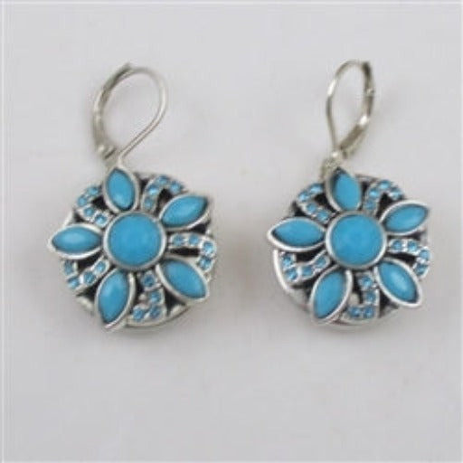 Buy  turquoise floral motif silver drop earrings