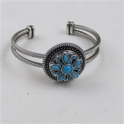 Turquoise Flower & Rhinestone Bangle Bracelet - VP's Jewelry