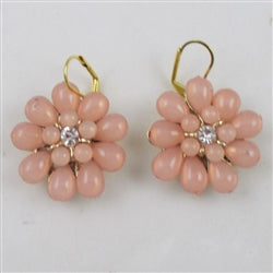 Bold Peach Flower Gold Drop Earrings - VP's Jewelry