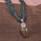 Black Grey Multi-strand Seed Bead Necklace with Gemstone Pendant - VP's Jewelry