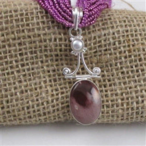 Mookaite Pendant on Fuchsia Multi-strand Necklace - VP's Jewelry