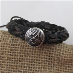 Black Leather & Brown Paracord Braided Cuff Bracelet - VP's Jewelry