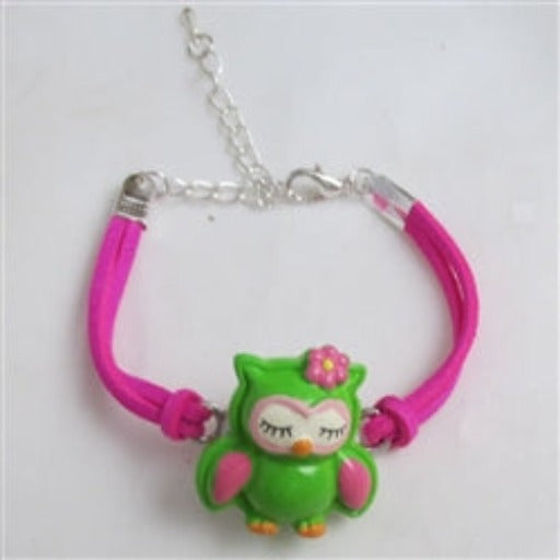 Pink Suede Bracelet with Green Owl Focus - VP's Jewelry